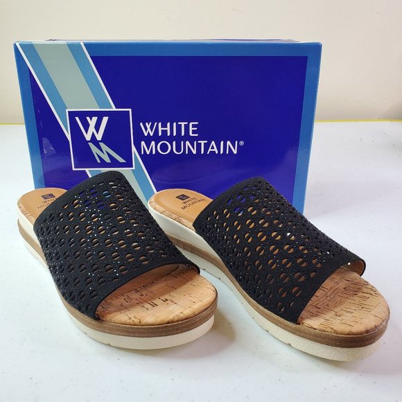 White Mountain Shoes - White Mountain Womens Black Platform Rhinestone Perforated Natasha Wedge